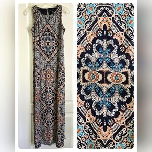 EUC Joan Vass Multicolor Floral Print Sleeveless Maxi Dress, Size Small